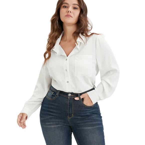 Bloomchic White Long Sleeve Collared Shirt Size 18/20 - Picture 3 of 5